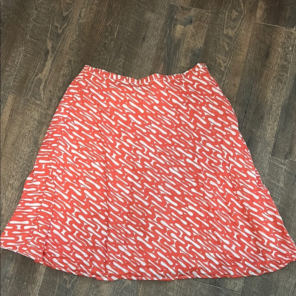 Chicos Cotton Skirt Size 3 X-Large  Orange White Print A-Line Size Zip Lined‎